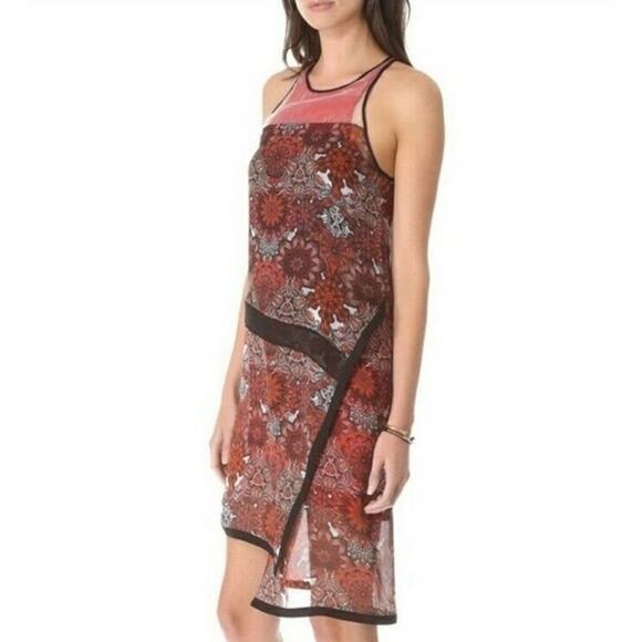 Helmut Lang Red Mandala Print Silk Dress Asymmetrical Wrap Sleeveless size 2 - Picture 10 of 12